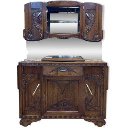 Buffet d'époque Art déco en chêne et marbre bois 140x46x203
