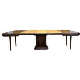 Table à manger art deco en noyer pied central bois 128x117x75