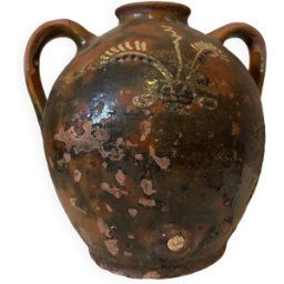 Cruche à huile XIXème marron 26x26x25