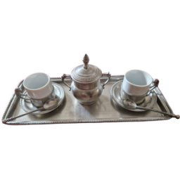 ART Service à café faience et étain argent 33x13x10