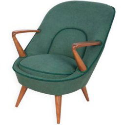 Fauteuil modèle 345 par Janina Jędrychowicz & Konrad Racinowski pour Poznan Furniture Factory, années 1950 vert 77x71x81