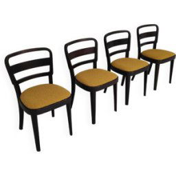 Lot de 4 chaises Thonet art déco 1930 , bouclette Jaune moutarde multicolore 44x43x81