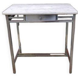Bureau table d appoint Art Déco cuivre nikelé et marbre blanc blanc 75x50x76