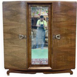 Armoire 3 portes Art déco en noyer - années 1930 bois 185x46x185