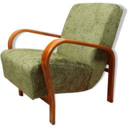 Fauteuil Art déco en jacquard géométrique vert par Kropacek Kozelek 1950 vert 80x78x66