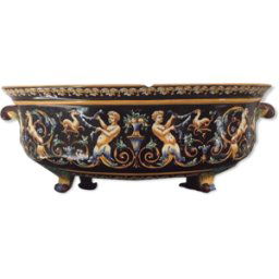 Jardinière sur pieds en Gien à décors Renaissance multicolore 23x0x14