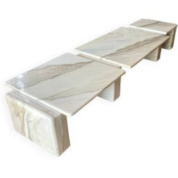 Table basse en marbre de carrare à 3 éléments modulables, design italien ca 1970 beige 175x48x28