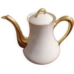 ART Cafetière ancienne porcelaine de Limoges blanche et dorée blanc 0x0x0