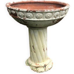 Jardinière en terre cuite sur colonne à motif blanc 47x47x55