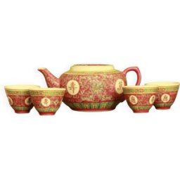 ART Théière chinoise mu shou rose et ses tasses rose 0x0x19