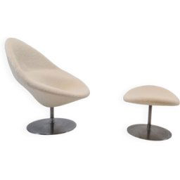 Fauteuil Big Globe avec pouf par Pierre Paulin pour Artifort, années 1960 blanc 100x90x96