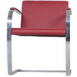Fauteuil brno en acier et cuir rouge attribué à mies van der rohe pour knoll international rouge 58x53x78