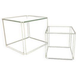 Tables d'Appoint Gigognes Minimalistes Modernes de Max Sauze Studio, 1970s, Set de 2 blanc 45x45x40