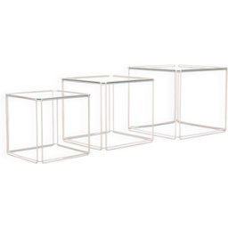Tables gigognes graphiques ''Isocèle'' par Max Sauze années 1970 France blanc 45x45x40