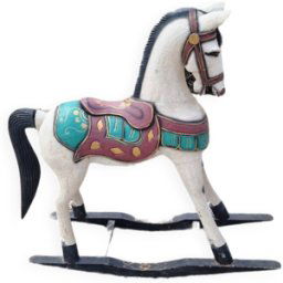 Ancien cheval à bascule multicolore 22x78x103