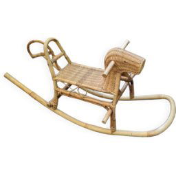 Cheval à bascule rotin bois 44x105x54