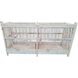 Cage à oiseaux ancienne reproductrice à deux compartiment beige 83x25x42