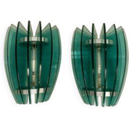 Paire d'appliques attribuées à Veca vert 17x15x26