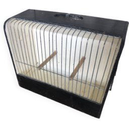 Ancienne petite cage a oiseaux caoa bois + métal + bac plastique vintage noir 0x0x0