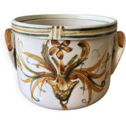Cache-pot ou pot à fleurs vintage en grès émaillé de Quimper par Keraluc multicolore 20x0x13
