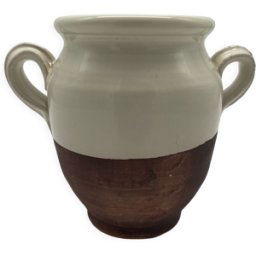 Pot à graisse, confit en terre cuite blanc vernissé blanc 13x9x12