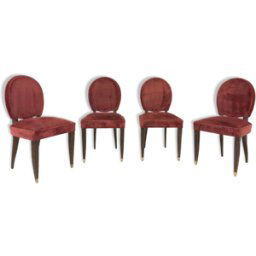 Chaises de salle à manger art déco Maison Leleu 1940 France (set de 4) rose 46x48x91