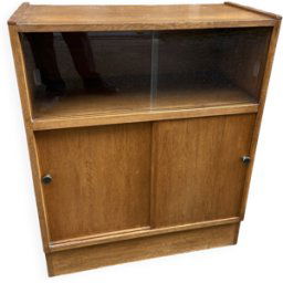 Bibliothèque Chêne 1960-70s french Design vitrine magasin industriel Art Déco marron 80x40x96