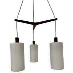 Lampe à suspension design mid-century en teck et verre opalin, années 1970 marron 40x40x95