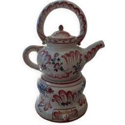 ART Cafetière et chauffe café en faïence signé multicolore 0x0x34