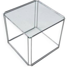 Table d'appoint en acier et verre de Max Sauze, années 1970 argent 38x38x36