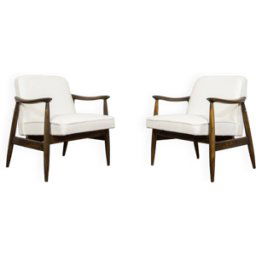 Paire de fauteuils GFM 87 Juliusz Kędziorek pour Gościcińskie Furniture Fabryki, 1960 blanc 65x66x69