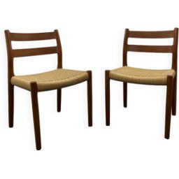 2 chaises de salle à manger danoises en teck du milieu du siècle #84 par Niels O. Møller pour JL Moller marron 51x47x78