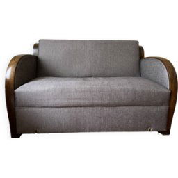 Canapé lit art déco 2 places marron 138x92x81