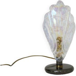 Lampe de table à feuillage en verre et métal gris anthracite. Années 80 rose 16x14x31