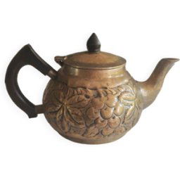 ART Théière décorative ancienne à motifs feuilles de vigne en bronze dore 15x15x15