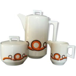ART Cafetière sucrier et pot à lait Massé Surget orange 11x0x20