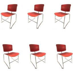 Série 6 chaises bureau design Steelcase X Max Stacker 1970 rouge 51x51x77