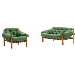 Ensemble canapé et fauteuil « Balassa » par Ipoly Furniture Company, Hongrie années 1970 vert 160x90x71