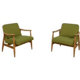 Fauteuils GFM-87 par Juliusz Kedziorek pour Gościcińskie Furniture, Pologne, 1960s, Set de 2 vert 65x66x70