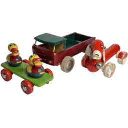 Ensemble de trois jouets à tirer vintage, années 50-60 rouge 17x30x12