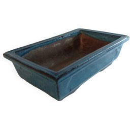 Pot à bonzaï en grès émaillé bleu bleu 15x24x8