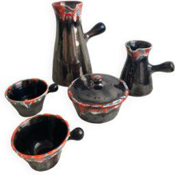 ART Ensemble pichets, sucrier et tasses en céramique Vallauris noir 0x0x0