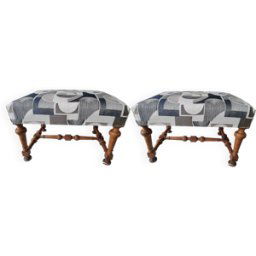 Lot de 2 poufs rectangulaire banquette pied de lit art déco retapissée vintage années 1930/1950 noir 68x54x48