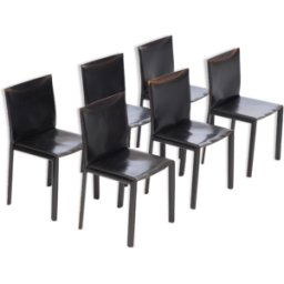 Set de 6 chaises en cuir noir par Studio Grassi & Bianchi pour Pellizoni Pasqualina 1980 noir 42x43x81