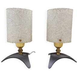 Paire de lampes vintage de chevet à poser 1960 design french light vintage perspex plexiglas blanc 7x7x20