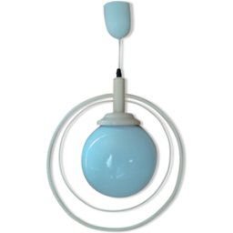 Suspension plafonnier lampe globe opaline métal écru dp 1121b67 ancien blanc 39x18x40