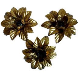 Trio appliques fleurs dorées dore 30x12x30