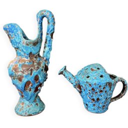 2 vases de charles cart en bleu turquoise fat lava cyclope, 1960s, emaux des glaciers cyclope bleu 15x15x32