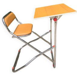 Bureau enfant pliable par Gico Toys (années 70) argent 46x56x100