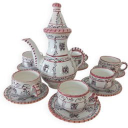 Service à thé ou à café en terre cuite artisanal dans le style méditerranéen multicolore 27x27x43